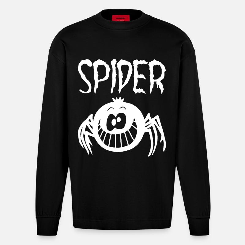 L'araignée blanche qui sourit - Manches longues bio épais oversize fabriqué en UE - SOLID BLACK