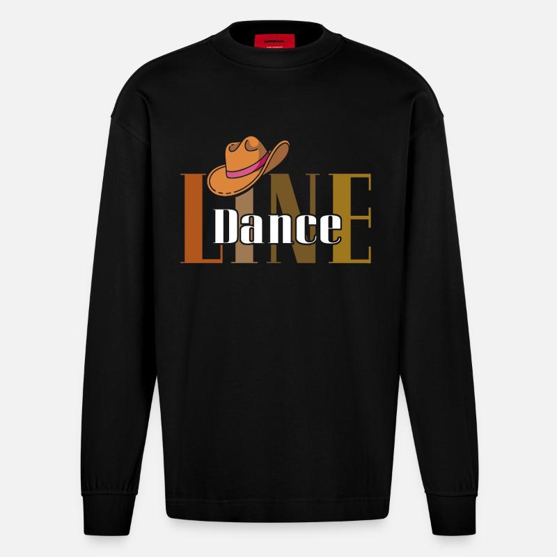 LineDance Cowboy Hut - Heavyweight Oversized Organic Langarmshirt Made in EU - SOLID BLACK