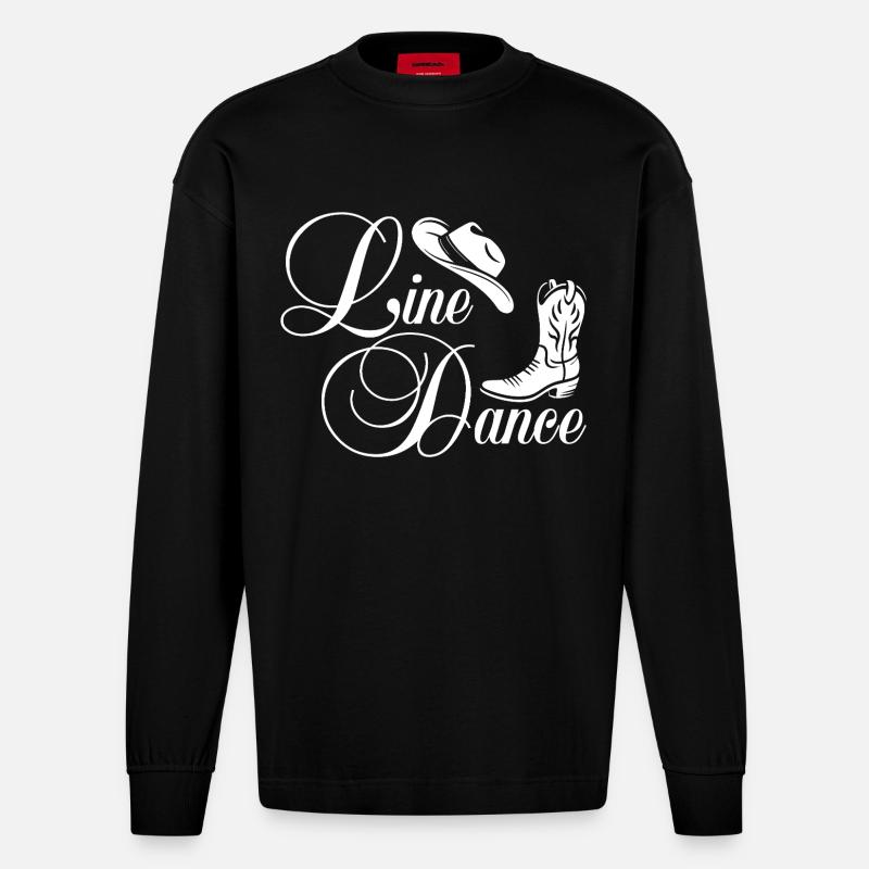 Line Dance Western Script - Heavyweight Oversized Organic Longsleeve Shirt Made in EU - SOLID BLACK