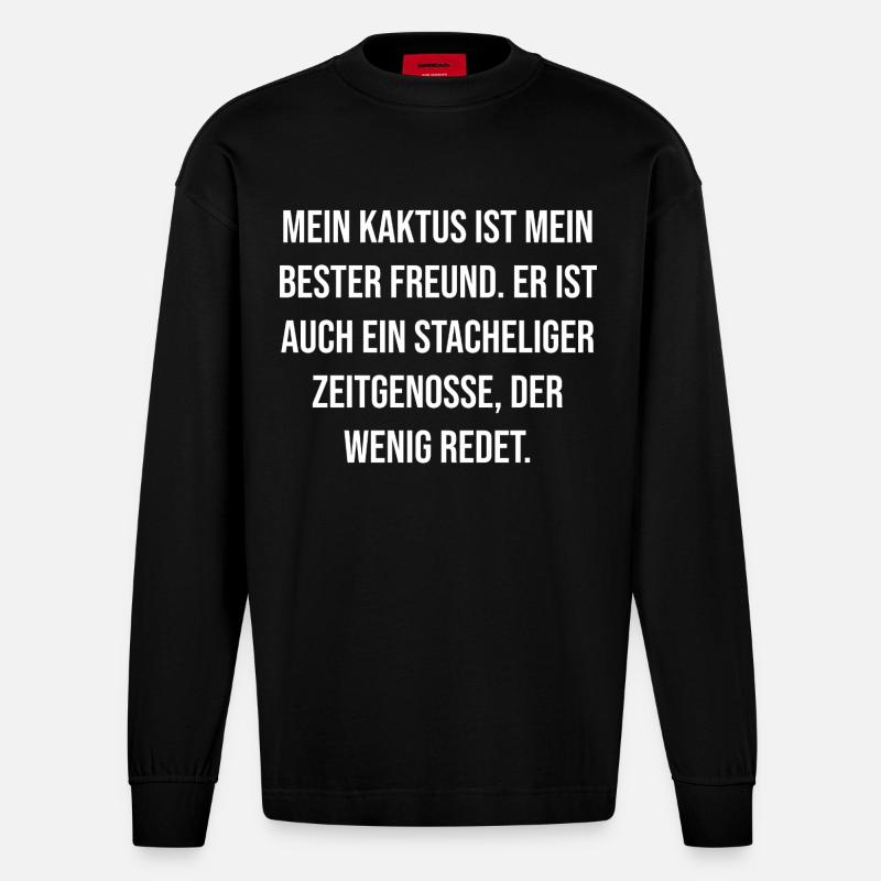Cactus Citation Ami Noir Blanc - Manches longues bio épais oversize fabriqué en UE - SOLID BLACK