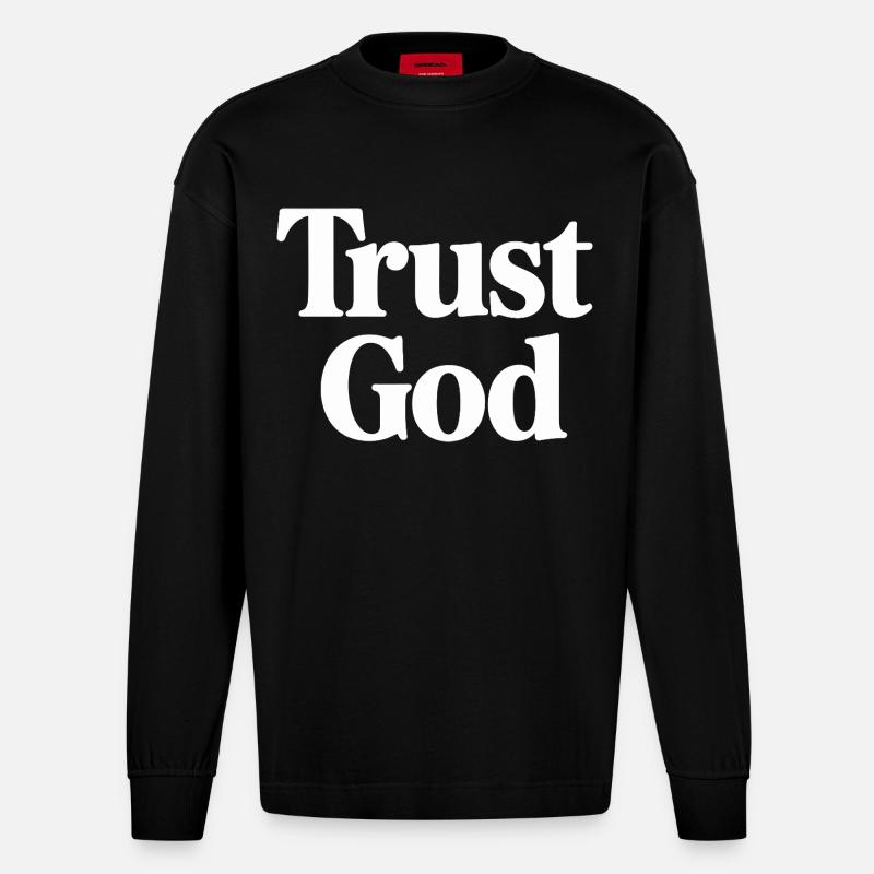 Trust God Jesus Christen Glaube - Heavyweight Oversized Organic Langarmshirt Made in EU - SOLID BLACK