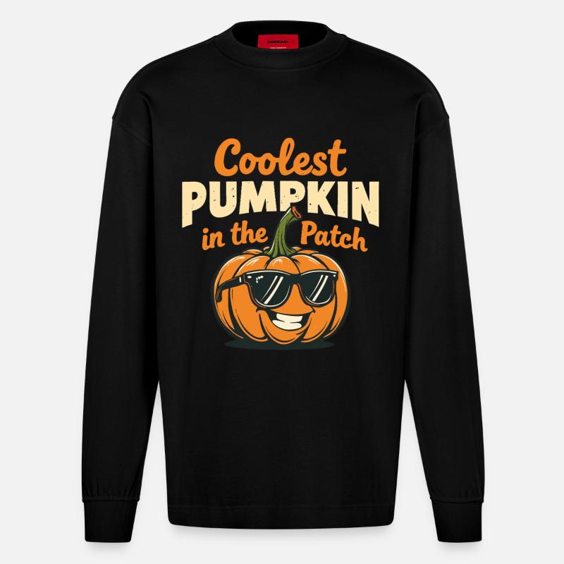 Der coolste Kürbis im Patch - Heavyweight Oversized Organic Langarmshirt Made in EU - SOLID BLACK