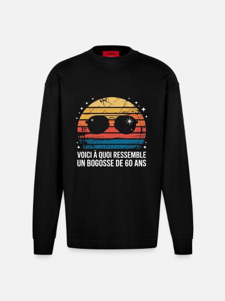 Retro Sun Glasses 60 Years - Heavyweight Oversized Organic Longsleeve Shirt Made in EU - SOLID BLACK