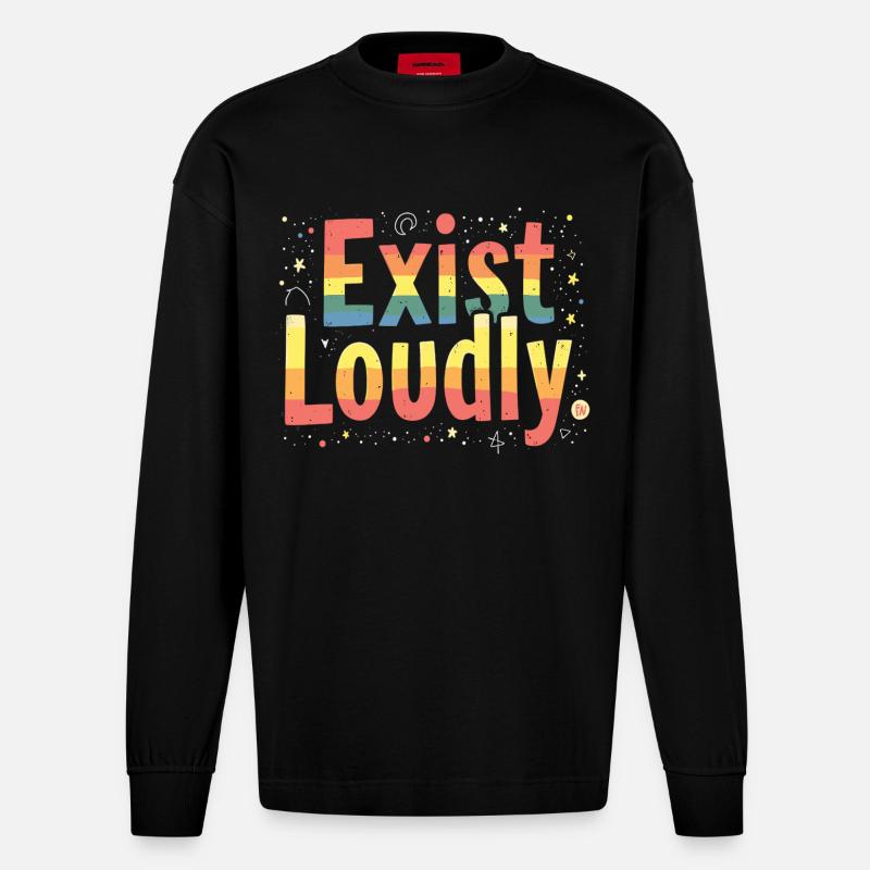 Exist Loudly – Buntes Pride Empowerment - Heavyweight Oversized Organic Langarmshirt Made in EU - SOLID BLACK