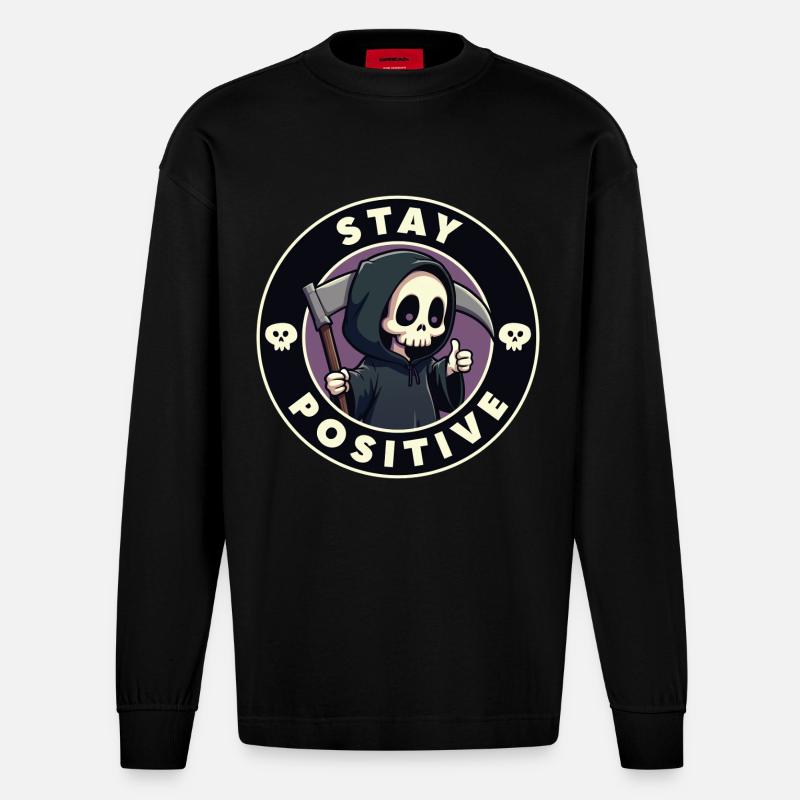 Bleiben Sie positiv - Heavyweight Oversized Organic Langarmshirt Made in EU - SOLID BLACK