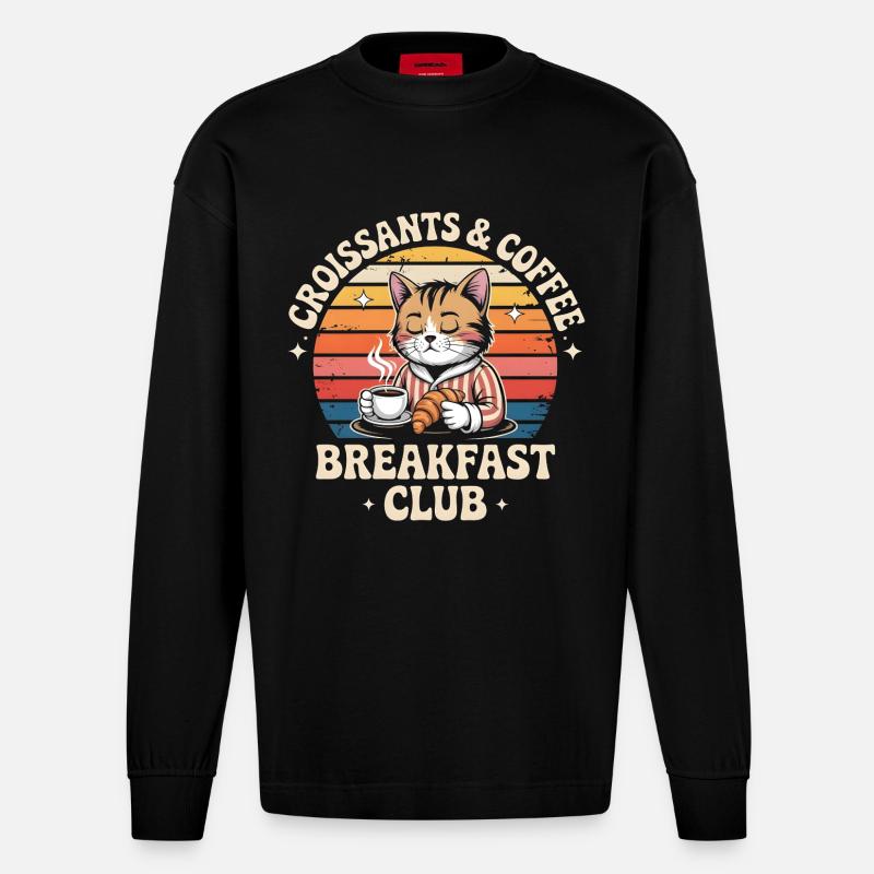 Katzenbrunch Retro Café - Heavyweight Oversized Organic Langarmshirt Made in EU - SOLID BLACK