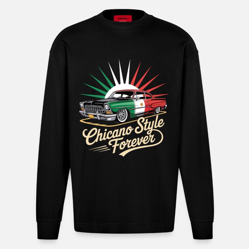 Chicano Forever Mexiko Pride - Heavyweight Oversized Organic Langarmshirt Made in EU - SOLID BLACK