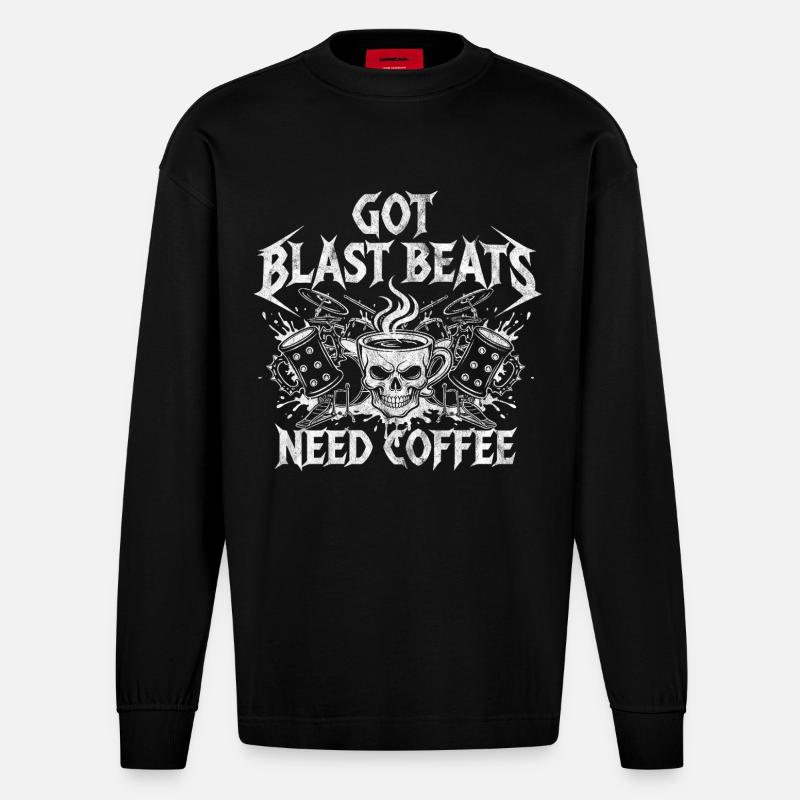 Kaffee trifft Blastbeats - Heavyweight Oversized Organic Langarmshirt Made in EU - SOLID BLACK
