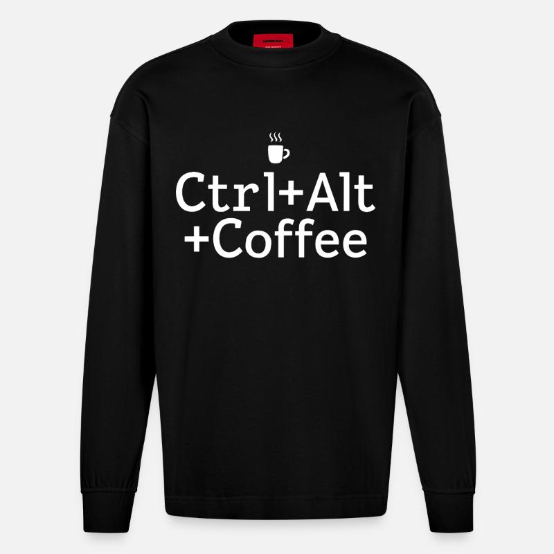 Kaffee-Pause Ctrl-Alt-Coffee - Heavyweight Oversized Organic Longsleeve Shirt Made in EU - SOLID BLACK