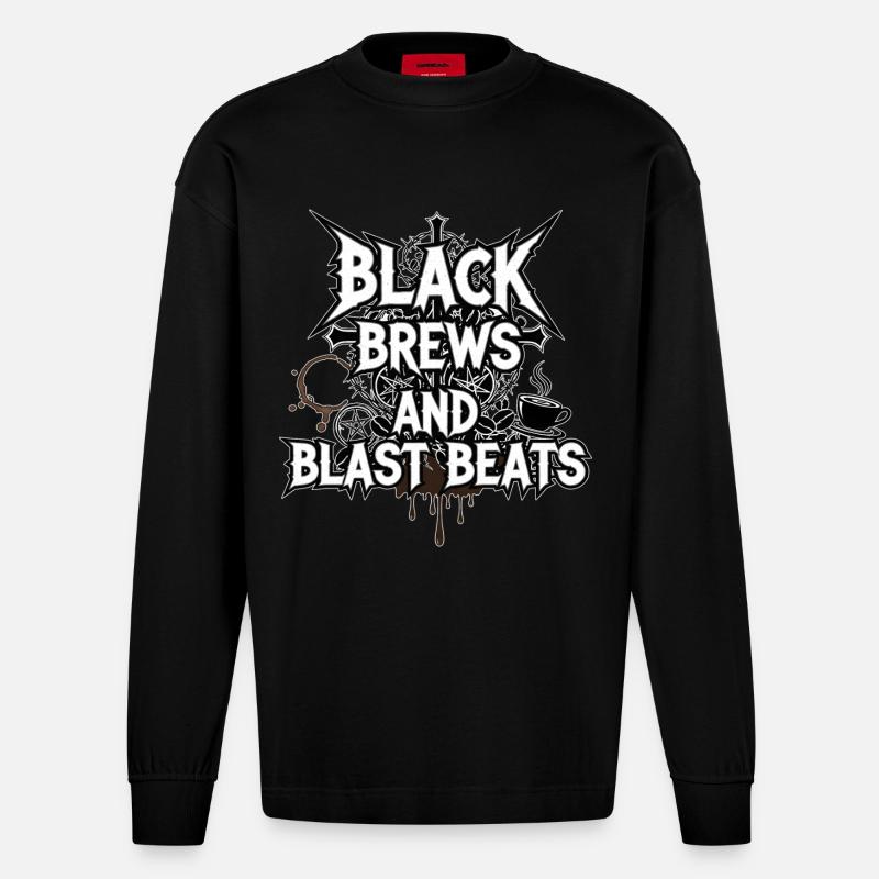 Black Brews and Blast Beats - Heavyweight Oversized Organic Langarmshirt Made in EU - SOLID BLACK