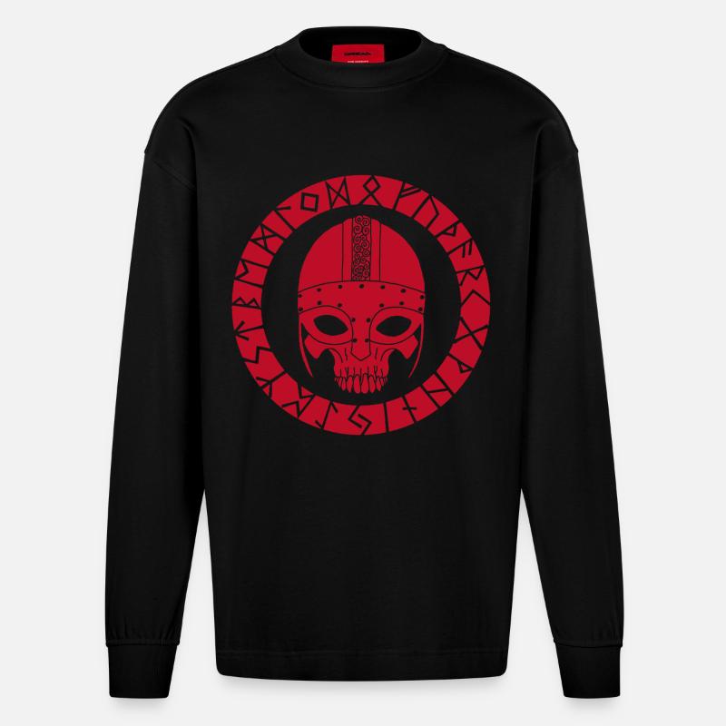 Red Skull und Wikinger Runen - Heavyweight Oversized Organic Langarmshirt Made in EU - SOLID BLACK