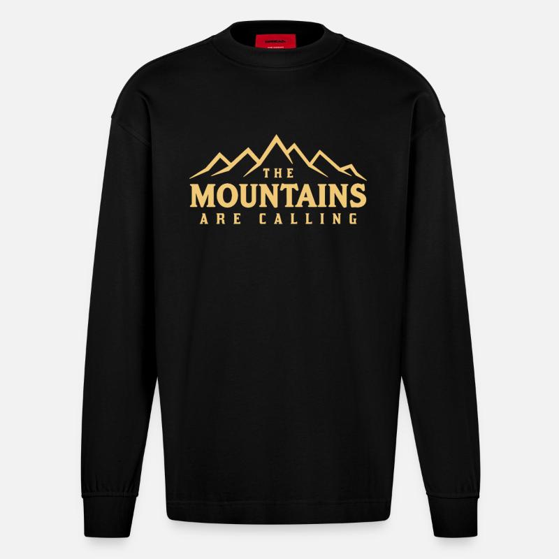 THE MOUNTAINS ARE CALLING Spruch Statement - Heavyweight Oversized Organic Langarmshirt Made in EU - SOLID BLACK