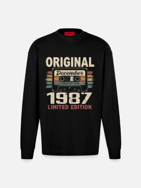December 1987 Birthday Gift - Heavyweight Oversized Organic Longsleeve Shirt Made in EU - SOLID BLACK