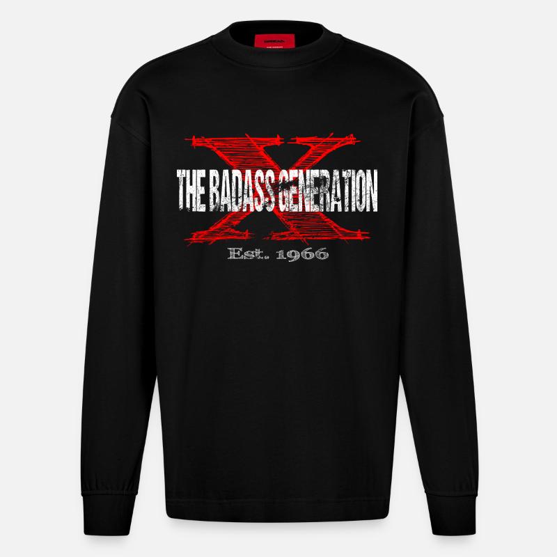 Generation X 1966  Retro - Heavyweight Oversized Organic Langarmshirt Made in EU - SOLID BLACK
