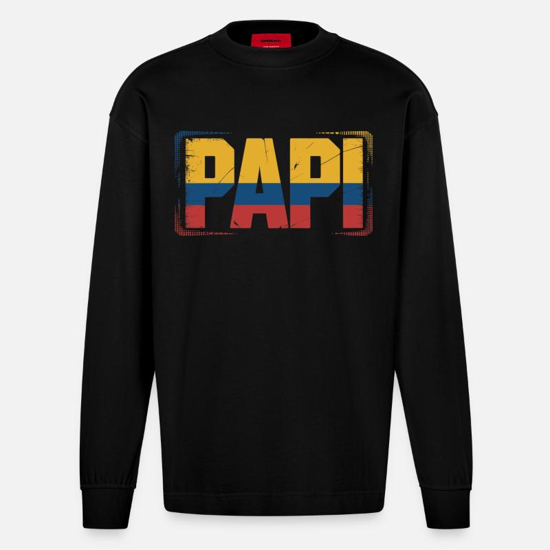  Papi Kolumbien Flagge – Geschenk für - Heavyweight Oversized Organic Langarmshirt Made in EU - SOLID BLACK