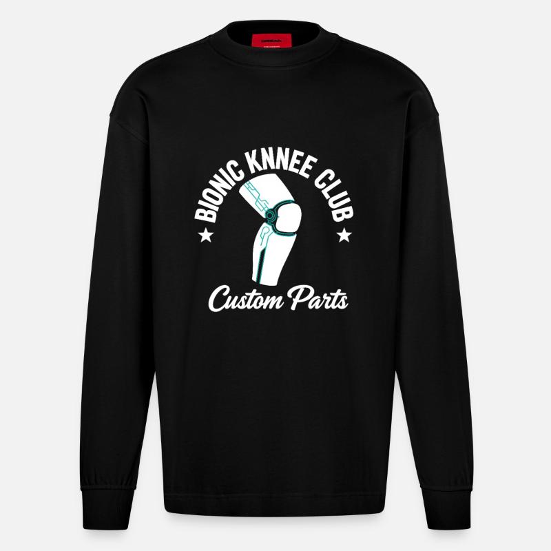 Bionic Knee Club Bionic Knee Replacement Gift - Heavyweight Oversized Organic Longsleeve Shirt Made in EU - SOLID BLACK
