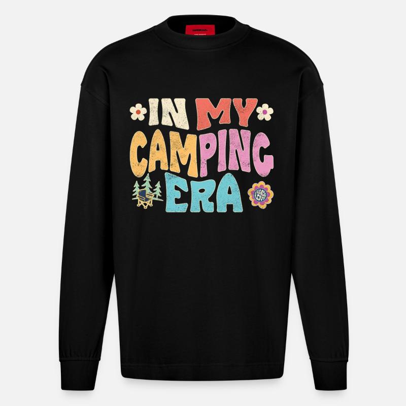 À l’époque du camping - Manches longues bio épais oversize fabriqué en UE - SOLID BLACK