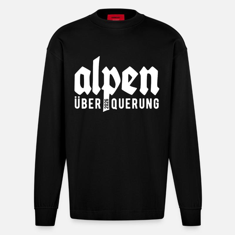 Alpen Überquerung 2026 - Wandern - Heavyweight Oversized Organic Langarmshirt Made in EU - SOLID BLACK