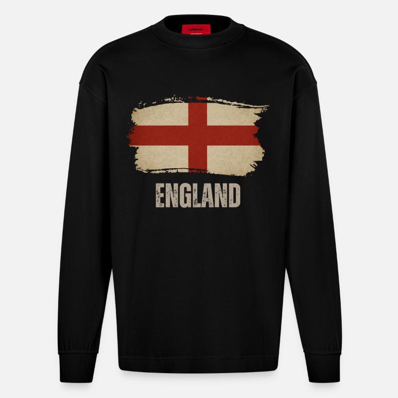 Drapeau de l’Angleterre, fabriqué en Angleterre - Manches longues bio épais oversize fabriqué en UE - SOLID BLACK