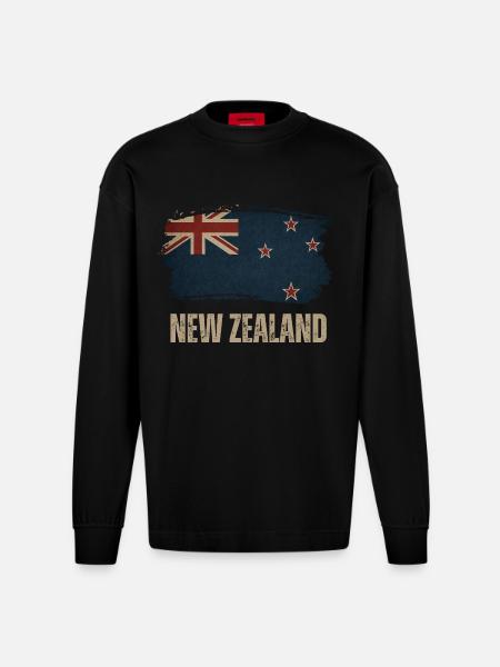 Grunge Neuseeland Flagge - Heavyweight Oversized Organic Langarmshirt Made in EU - SOLID BLACK