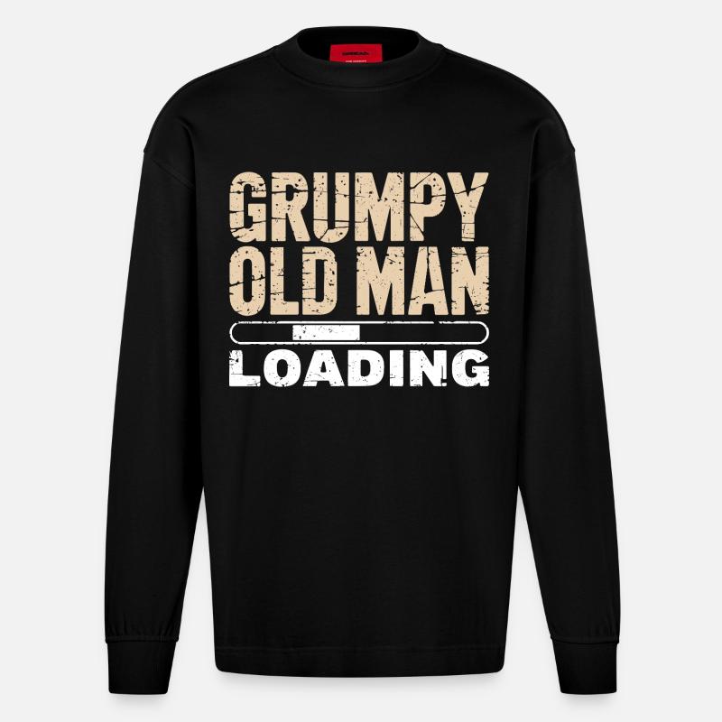 Grumpy Old Man Loading - Heavyweight Oversized Organic Longsleeve Shirt Made in EU - SOLID BLACK