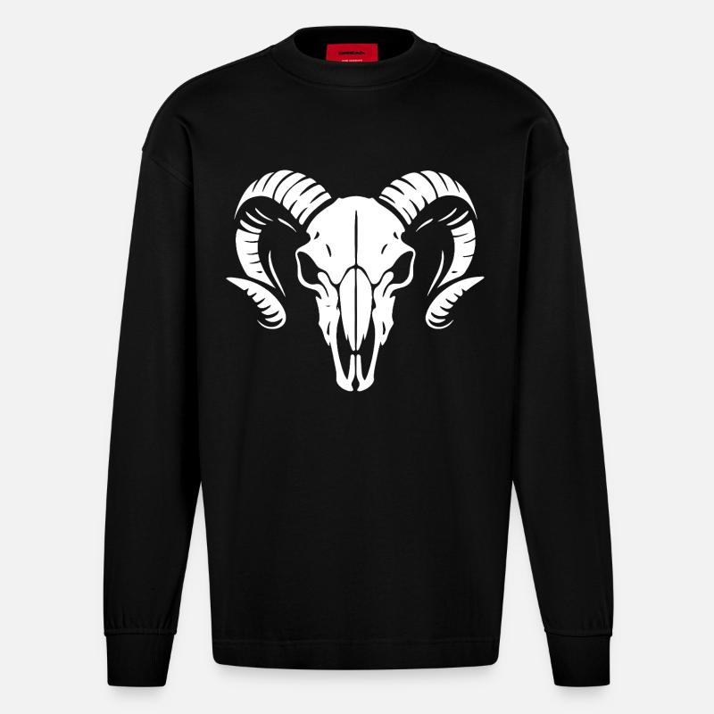Widderkopf Schädel mit Hörnern - Rammbock - Heavyweight Oversized Organic Langarmshirt Made in EU - SOLID BLACK