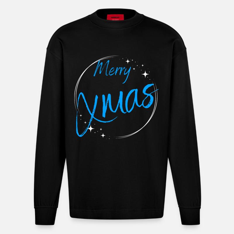 Joyeux Noël Script Circle - Manches longues bio épais oversize fabriqué en UE - SOLID BLACK