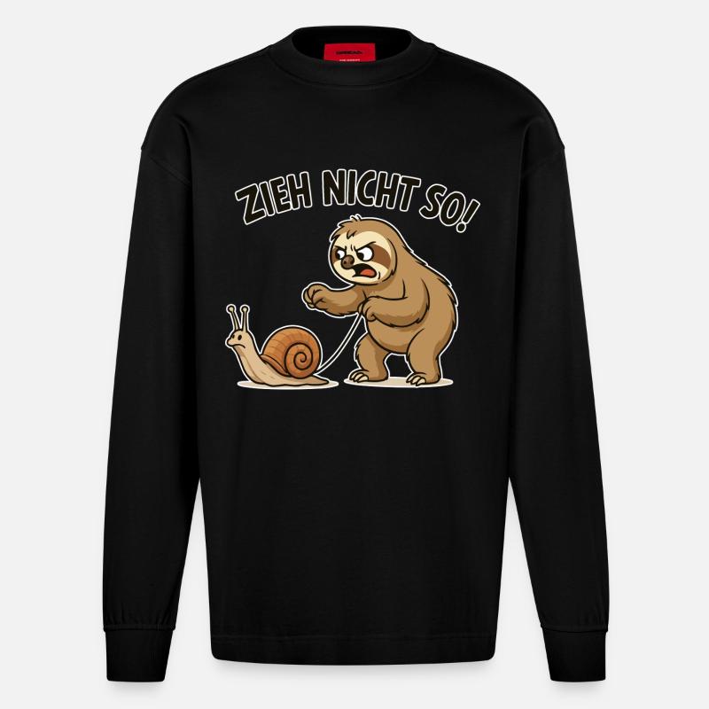 Don't pull so sloth - Heavyweight Oversized Organic Longsleeve Shirt Made in EU - SOLID BLACK