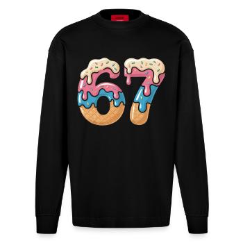 Donut 69 Frosting NeonPrint - Heavyweight Oversized Organic Longsleeve Shirt Made in EU - SOLID BLACK - Front