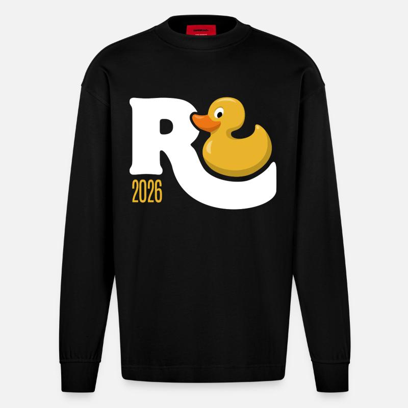 Gummiente Rente 2026 - Ruhestand - Pension - Heavyweight Oversized Organic Langarmshirt Made in EU - SOLID BLACK