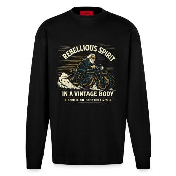 Chemise Biker Dad Grandpa - Rebellious Vintage Rider - Manches longues bio épais oversize fabriqué en UE - SOLID BLACK - Devant