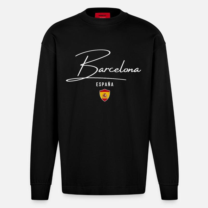 Barcelone, Espagne, design élégant - Manches longues bio épais oversize fabriqué en UE - SOLID BLACK
