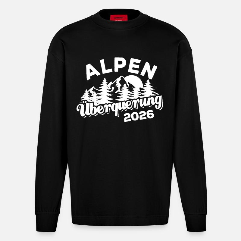 Alpen Überquerung 2026 - Wandern - Heavyweight Oversized Organic Langarmshirt Made in EU - SOLID BLACK