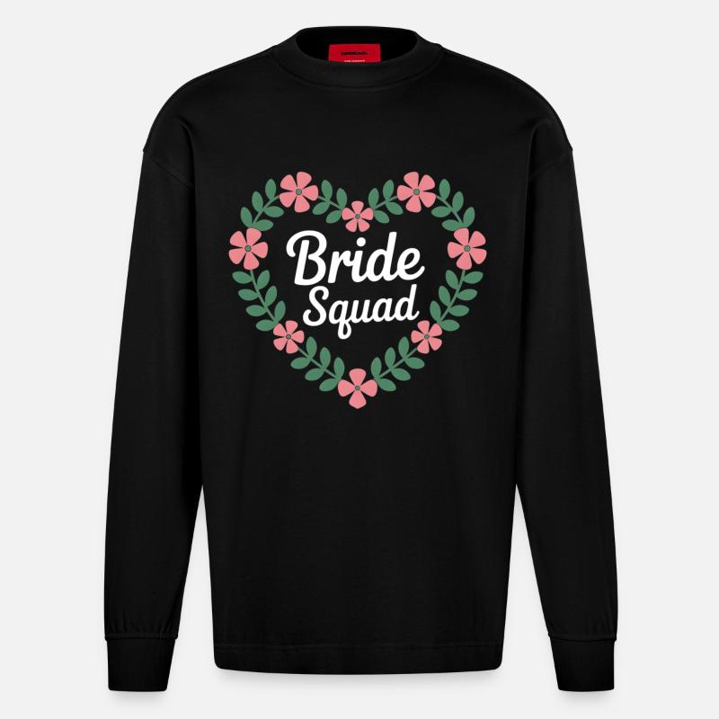 Bride Squad Blumenherz - Heavyweight Oversized Organic Langarmshirt Made in EU - SOLID BLACK