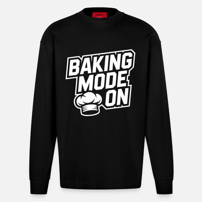 Backmodus An – Küchenhumor Design - Heavyweight Oversized Organic Langarmshirt Made in EU - SOLID BLACK