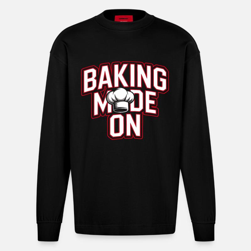Backen Modus An - Kochhut Design - Heavyweight Oversized Organic Langarmshirt Made in EU - SOLID BLACK