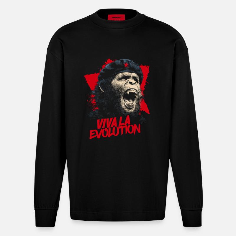 Viva La Evolution - Manches longues bio épais oversize fabriqué en UE - SOLID BLACK