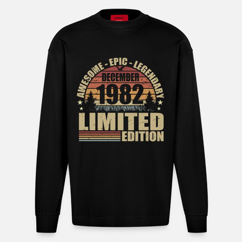 Dezember 1982 - Limitierte Auflage Dezember 1982 - Heavyweight Oversized Organic Langarmshirt Made in EU - SOLID BLACK