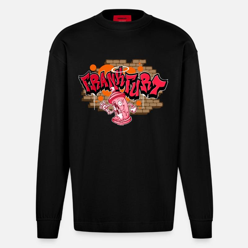 Frankfurt Graffiti - Heavyweight Oversized Organic Langarmshirt Made in EU - SOLID BLACK