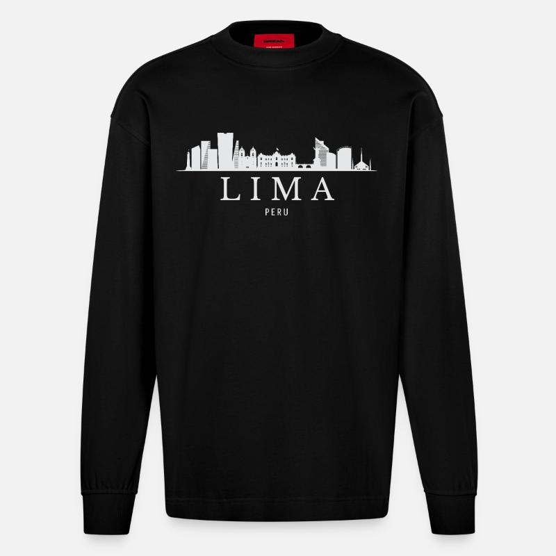 Lima Skyline, Lima Peru - Heavyweight Oversized Organic Langarmshirt Made in EU - SOLID BLACK