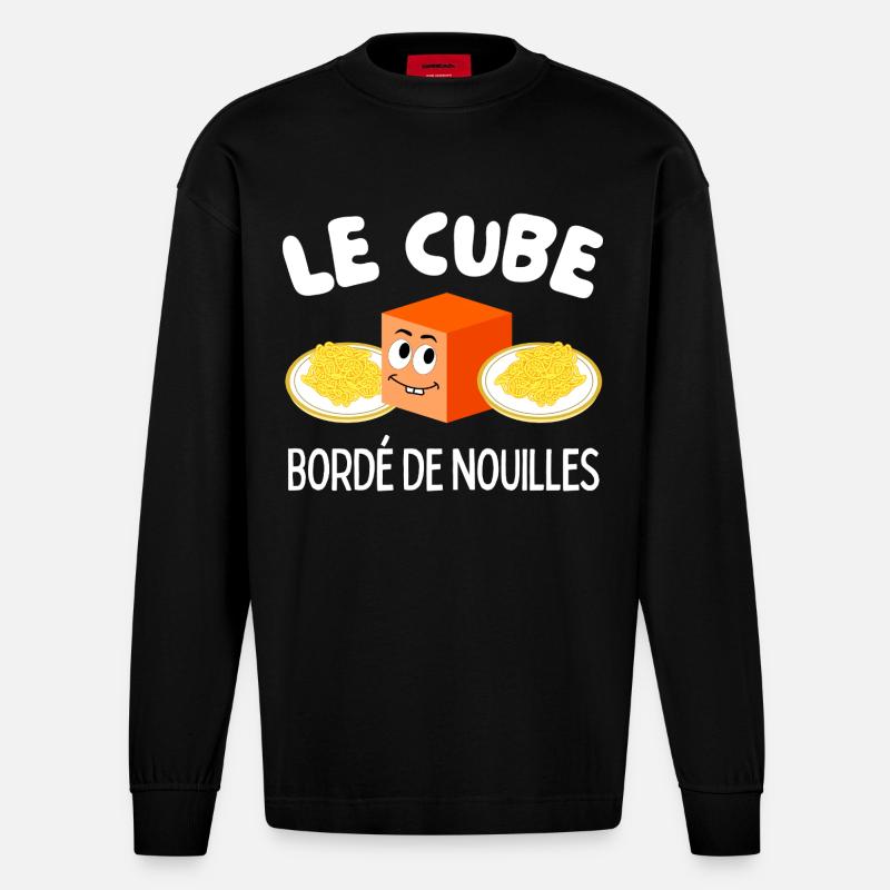 Le Cube Bordé de Nouilles - Manches longues bio épais oversize fabriqué en UE - SOLID BLACK