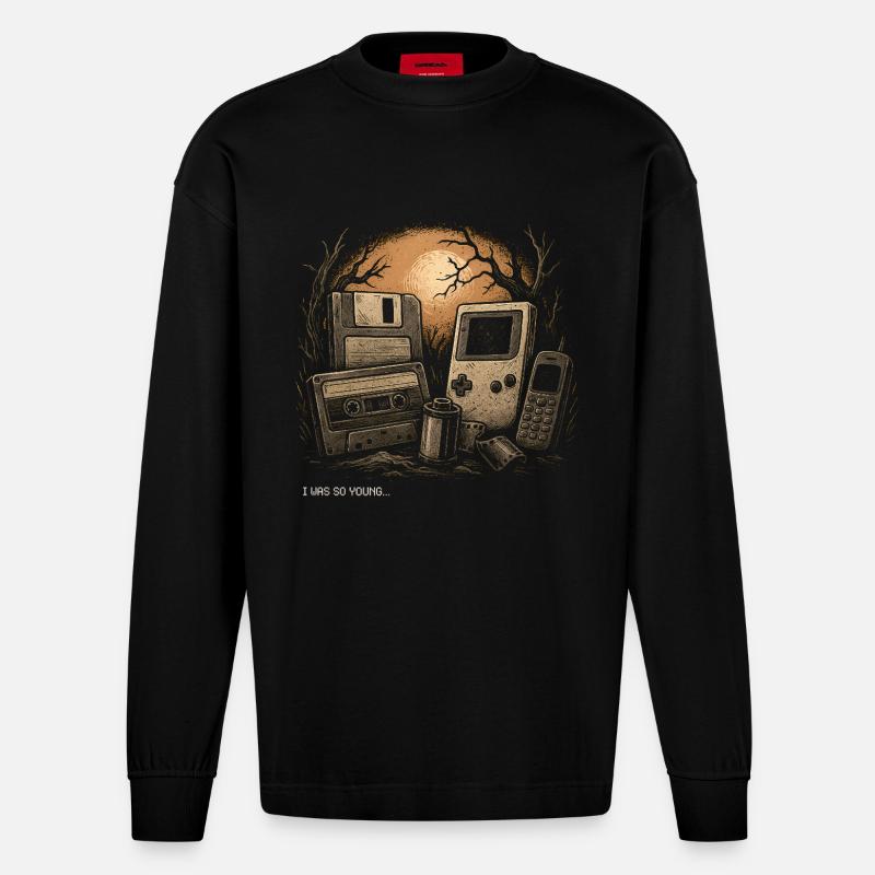 Retro-Nostalgie – Ich war so jung, Tee - Heavyweight Oversized Organic Langarmshirt Made in EU - SOLID BLACK