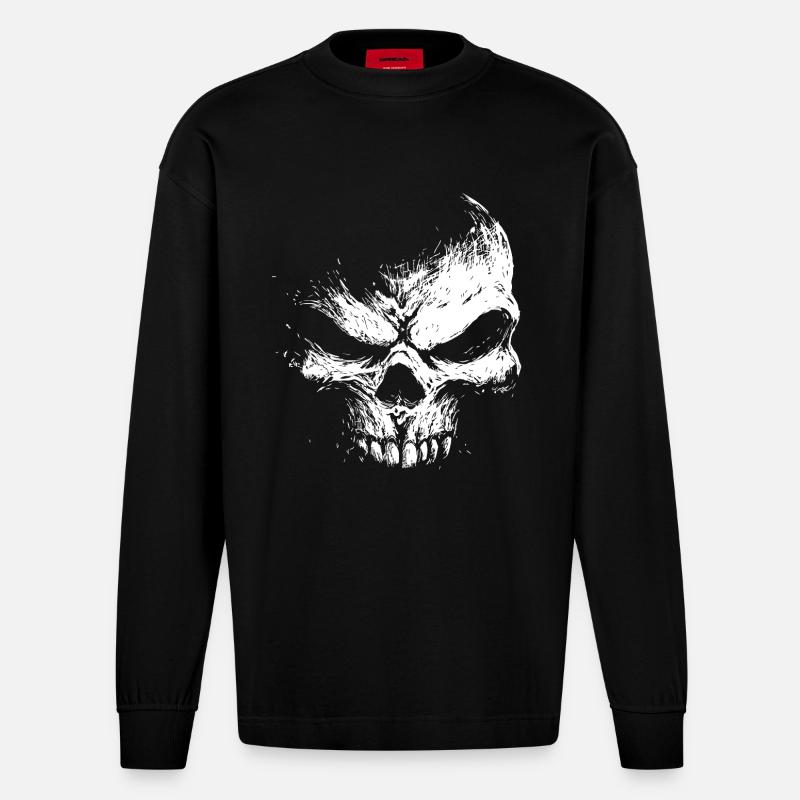 Evil Skull – Dark Grinning Beast - Heavyweight Oversized Organic Langarmshirt Made in EU - SOLID BLACK