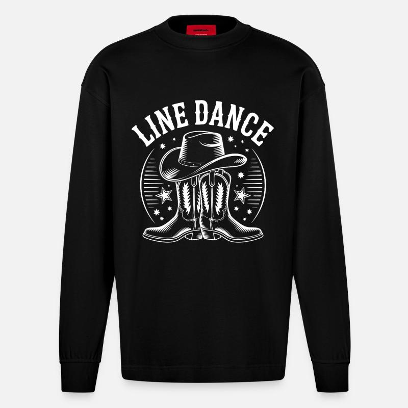 Line Dance Western Boots - Heavyweight Oversized Organic Langarmshirt Made in EU - SOLID BLACK