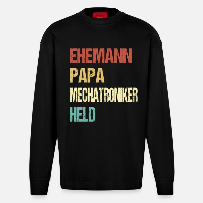 Technicien en mécatronique Papa - Manches longues bio épais oversize fabriqué en UE - SOLID BLACK