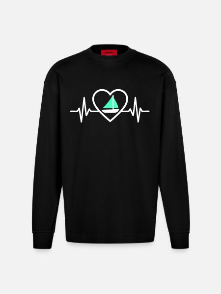 Cœur Voile – Passion Bateau - Heavyweight Oversized Organic Longsleeve Shirt Made in EU - SOLID BLACK