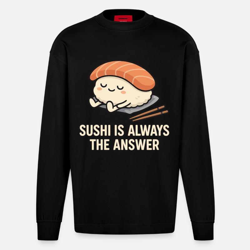 Le sushi est toujours la solution - Manches longues bio épais oversize fabriqué en UE - SOLID BLACK