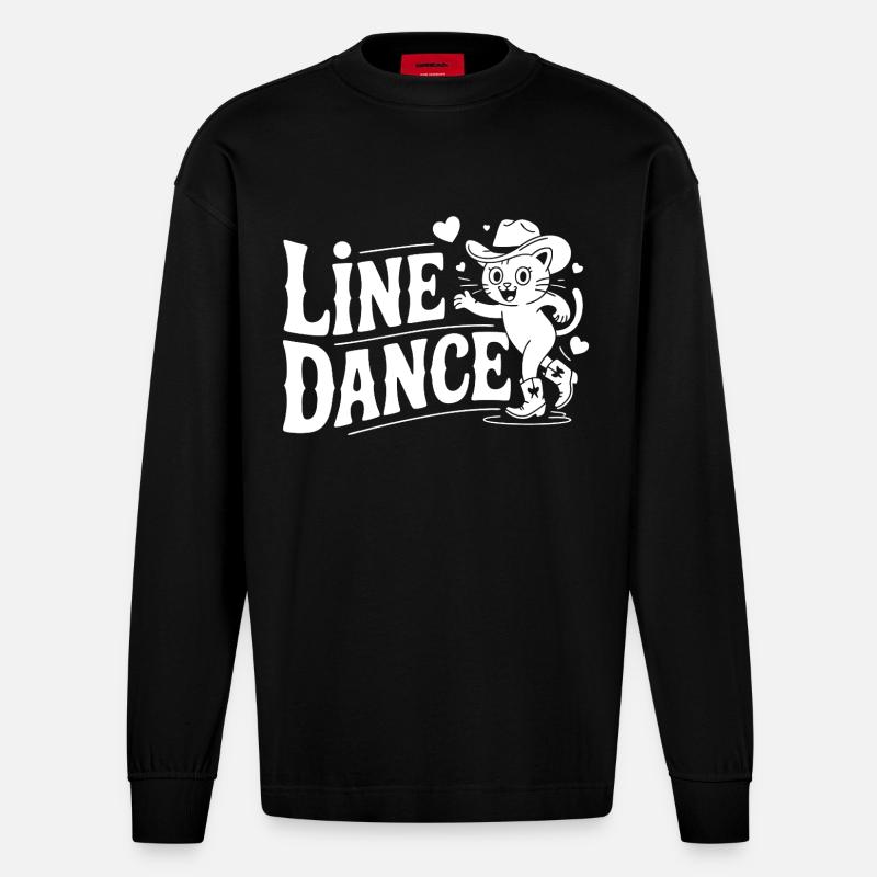 Line Dance Katze Silhouette - Heavyweight Oversized Organic Langarmshirt Made in EU - SOLID BLACK