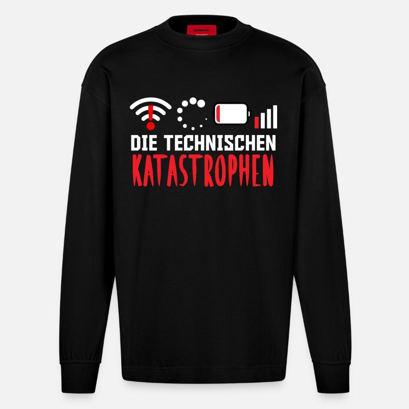 Nerd Computer THE TECHNICAL CATASTROPHES FUNNY - Heavyweight Oversized Organic Longsleeve Shirt Made in EU - SOLID BLACK