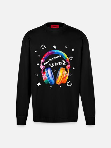 Christmas Rock Kopfhörer Weihnachten cool - Heavyweight Oversized Organic Langarmshirt Made in EU - SOLID BLACK